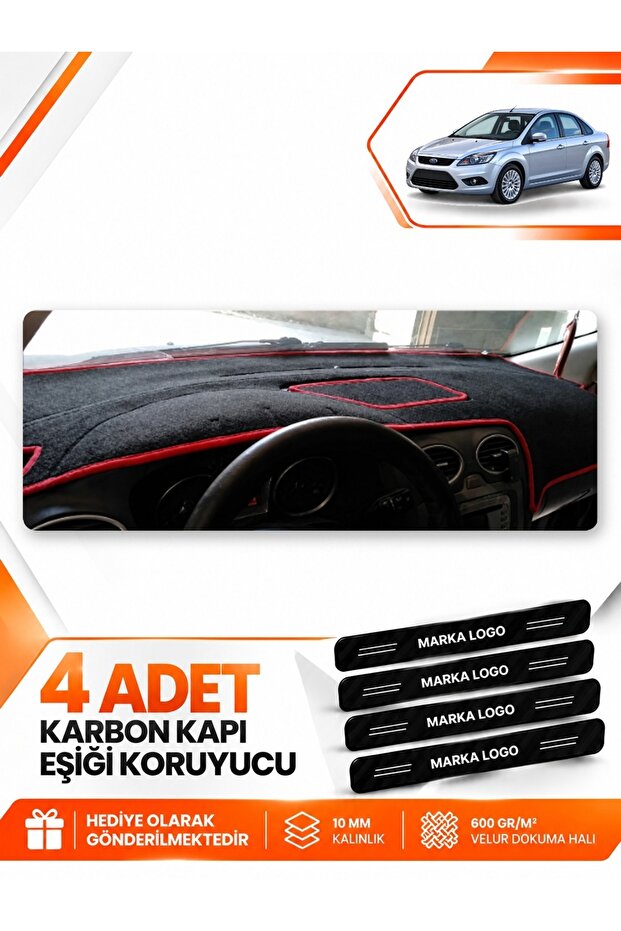 Ford Focus 2.5 Sedan Covered (2008-2011) Compatible Dashboard Protection Cover - Black-Red - Fo011