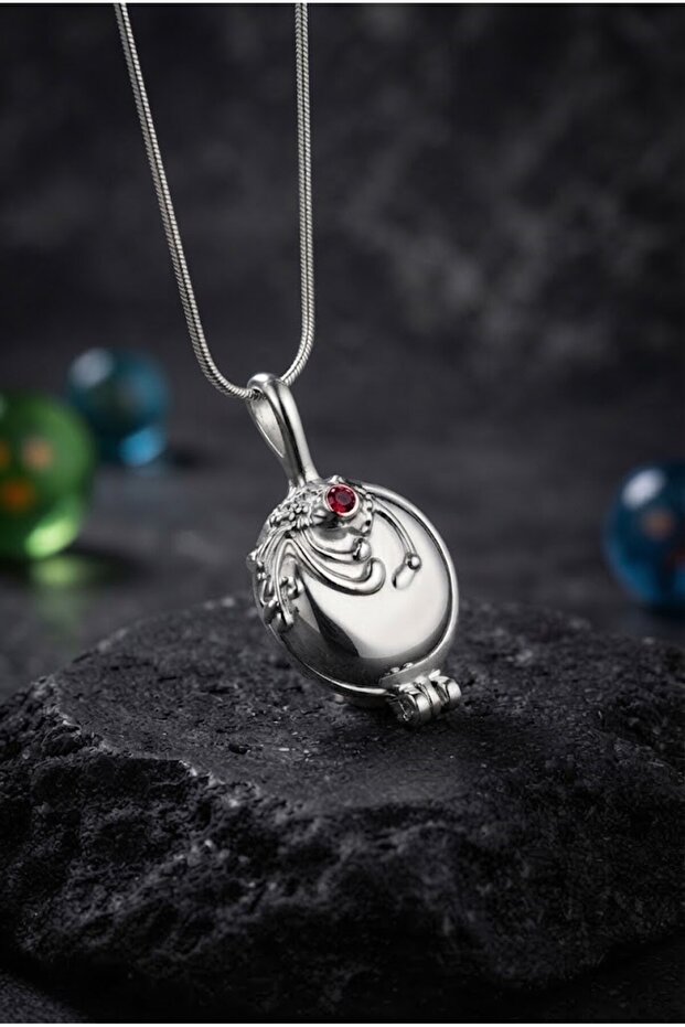 Silver Vervain Medallion Red Stone Gothic Necklace