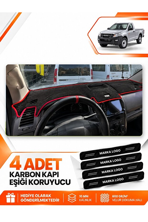 Isuzu D-Max (2012-2019) Compatible Front Torpedo Protection Case Carpet Cover - Black-Red - Is002
