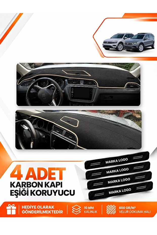 Volkswagen Tiguan (2016-2023) Compatible Front Cover Dashboard Protection Mat - Black-Beige - Vw024