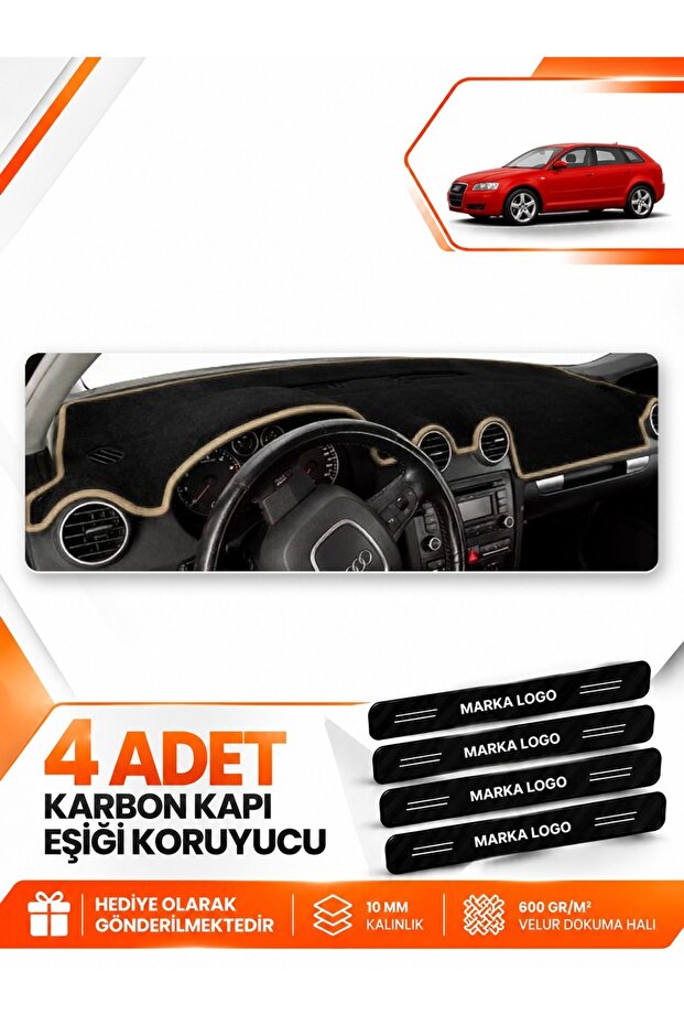 Audi A3 (2004-2008) Compatible Front Cover Chest Glove Box Protection Protector Cover Mat - Black-Beige - Au002
