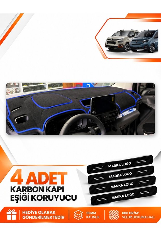 Citroen Berlingo K9 (2018-2026) Compatible Front Glove Box Protection Cover Carpet Cover - Black-Blue - Ci015