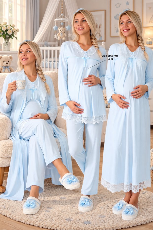 100% Cotton 4-Piece Maternity Set with Hidden Breastfeeding Pocket