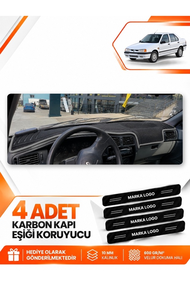 Renault 19 Europa (1996-2003) Compatible Front Torpedo Protection Cover Carpet Protector - Black-Grey - Re004