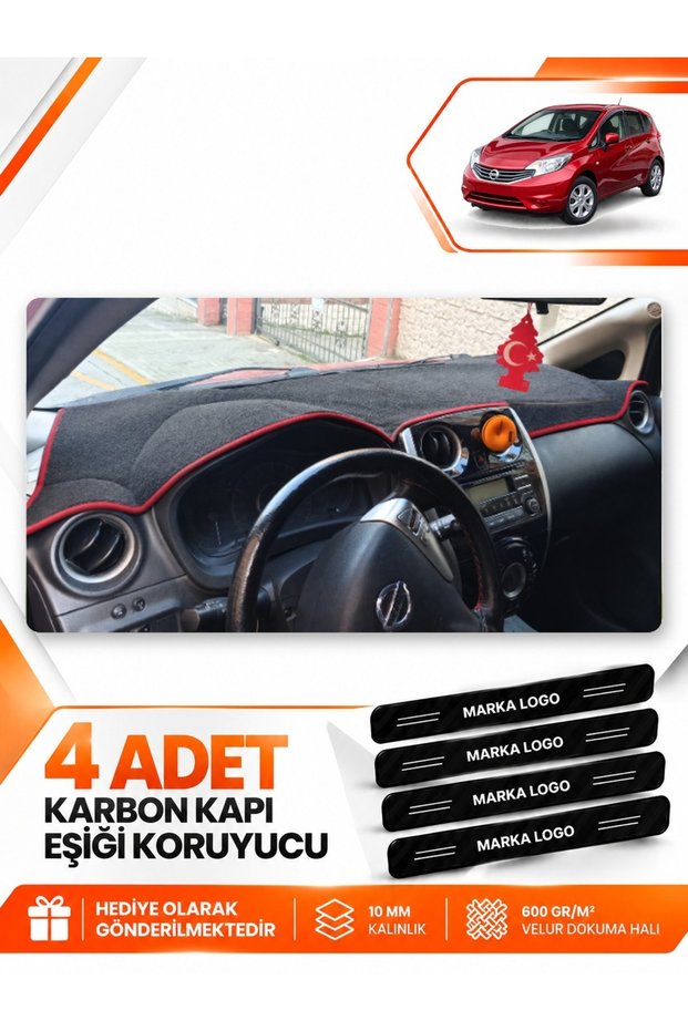 Nissan Note E12 (2009 and Later) Compatible Front Torpedo Protection Carpet Cover - Black-Red - Ni011