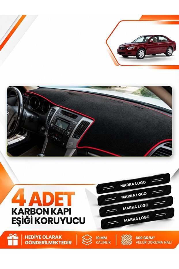 Hyundai Sonata (2007-2012) Compatible Front Glove Box Protection Cover Carpet Cover - Black-Red - Hu030