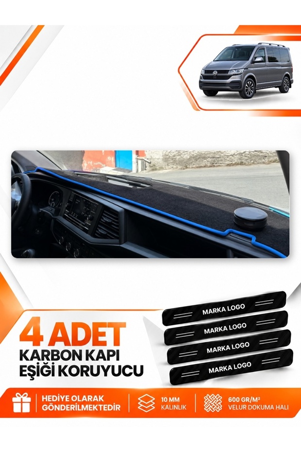 Volkswagen Transporter T7 (2021-2024) Compatible Front Dashboard Protection Cover - Black-Blue - Vw029