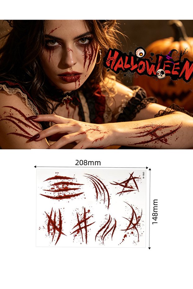 3D Professional Bloody Wound Makeup Party Costume Temporary Face and Body Tattoo