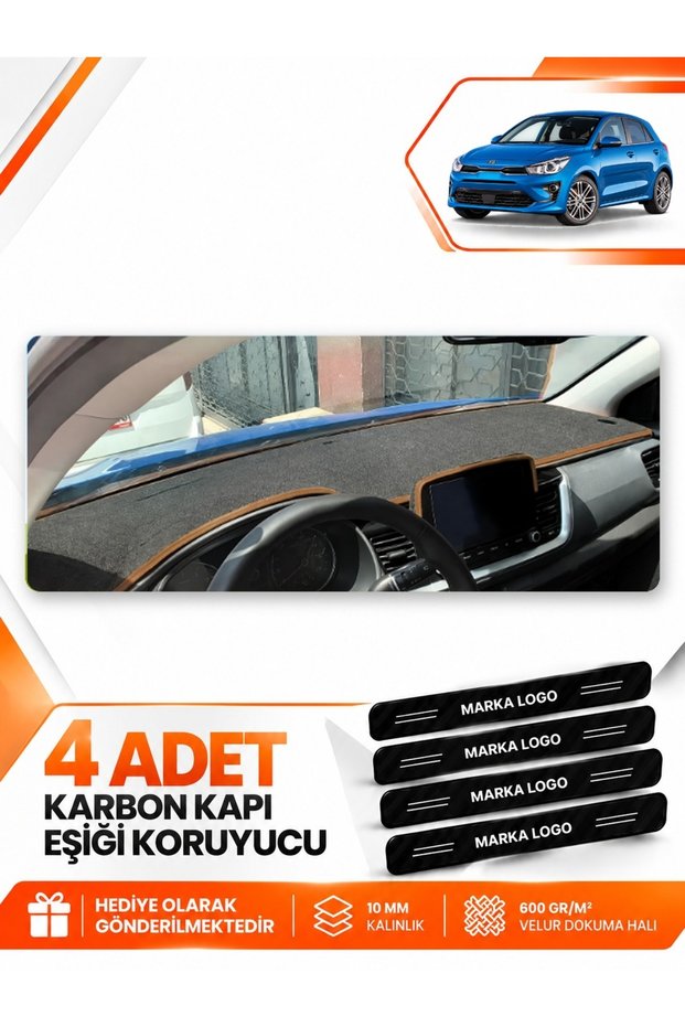 Kia Rio (2019-2024) Compatible Front Dashboard Protection Mat Cover - Black-Brown - Ki014