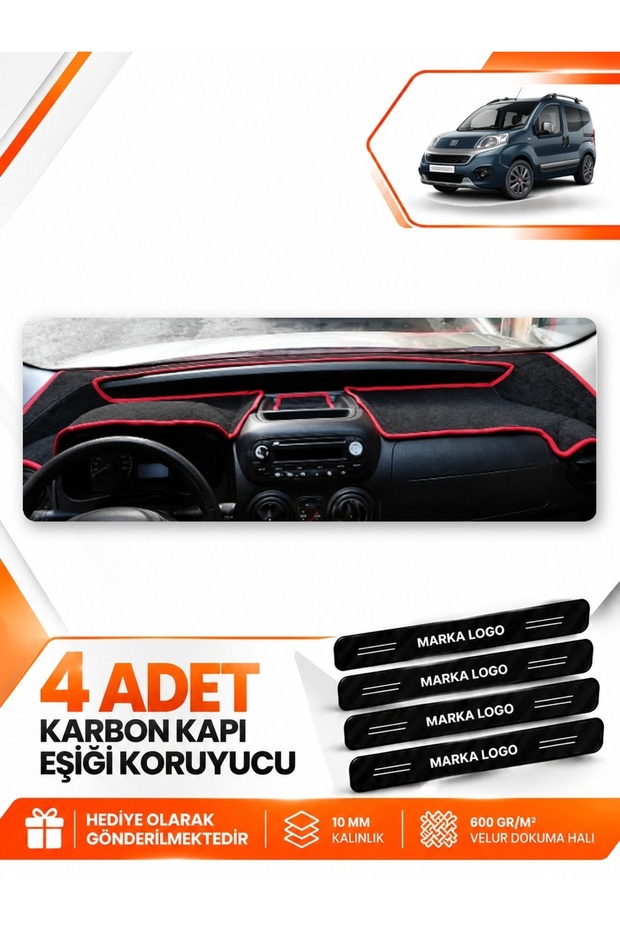 Fi̇at Fi̇ori̇no (2007-2026) Compatible Front Torpedo Protection Case Carpet Cover - Black-Red - Fi013