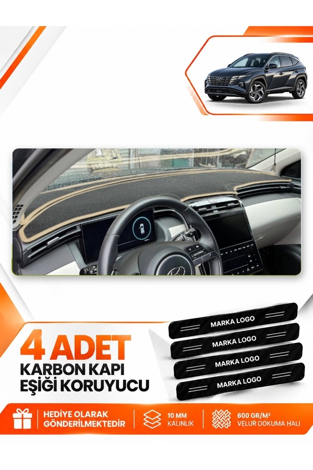 Hyundai Tucson (2021-2024) Compatible Front Cover Glove Box Protection Mat - Black-Beige - Hu037