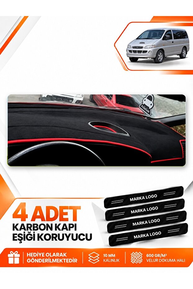 Hyundai Starex (1997-2007) Compatible Front Torpedo Protection Case Carpet Cover - Black-Red - Hu032