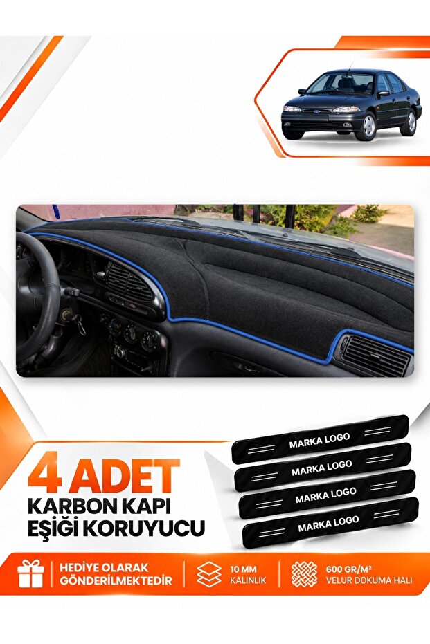 Ford Mondeo Poled (1993-1996) Compatible Front Torpedo Protection Case Carpet Cover - Black-Blue - Fo020