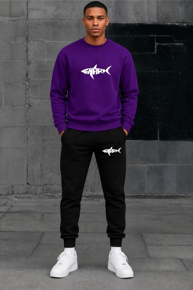 Unisex Oversize Sweatshirt Tracksuit Set – Winter Sweatshirt & Seasonal Sweatpants 2-Piece Set Fish Printed