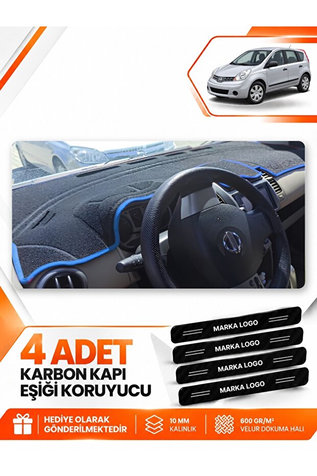 Nissan Note E11 (2005-2009) Compatible Front Torpedo Protection Carpet Cover - Black-Blue - Ni010