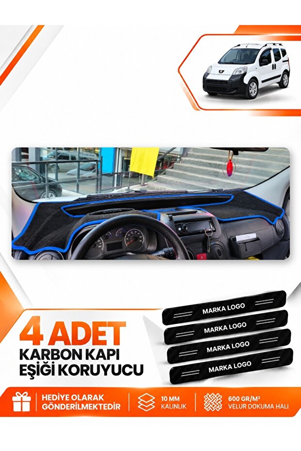 Peugeot Bi̇pper (2007-2020) Compatible Front Torpedo Protection Case Carpet Cover - Black-Blue - Pe020