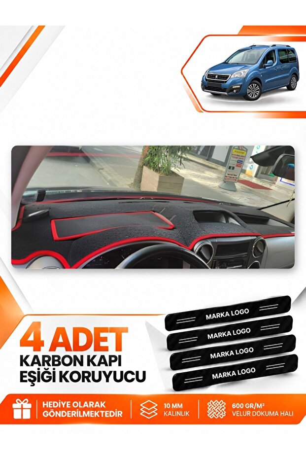 Peugeot Partner Screen Protective Cover (2008-2017) Compatible Dashboard Protection Cover - Black-Red - Pe022
