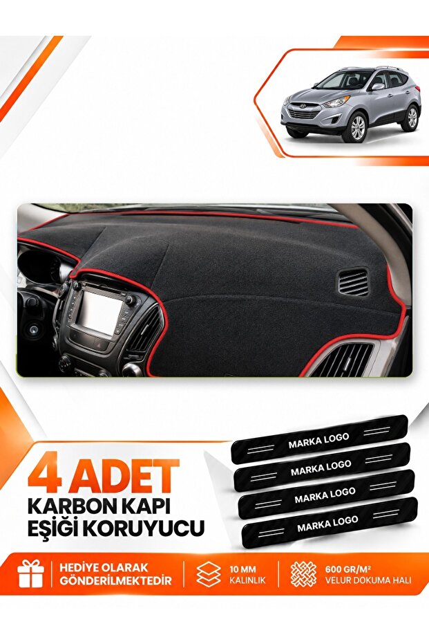 Hyundai Tucson (2009-2015) Compatible Front Torpedo Protection Case Carpet Cover - Black-Red - Hu034