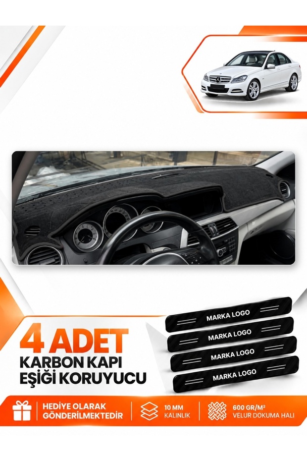 Mercedes W204 C180 (2007-2014) Compatible Dashboard Protection Protective Cover Carpet Cover - Black - Mb006