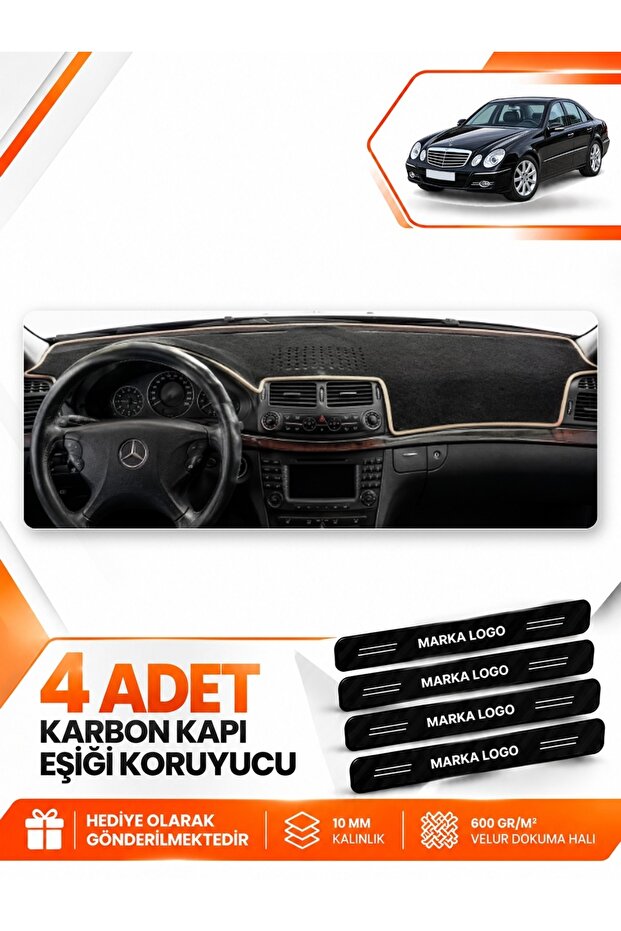 Mercedes W211 E-Class (2002-2009) Compatible Front Cover Glove Box Protection Carpet - Black-Beige - Mb013