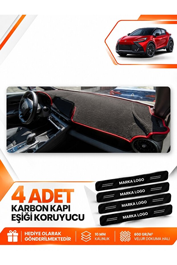 Toyota Chr Head up Display Not Available (2024-2026) Compatible Dashboard Protection Cover - Black-Red - To028