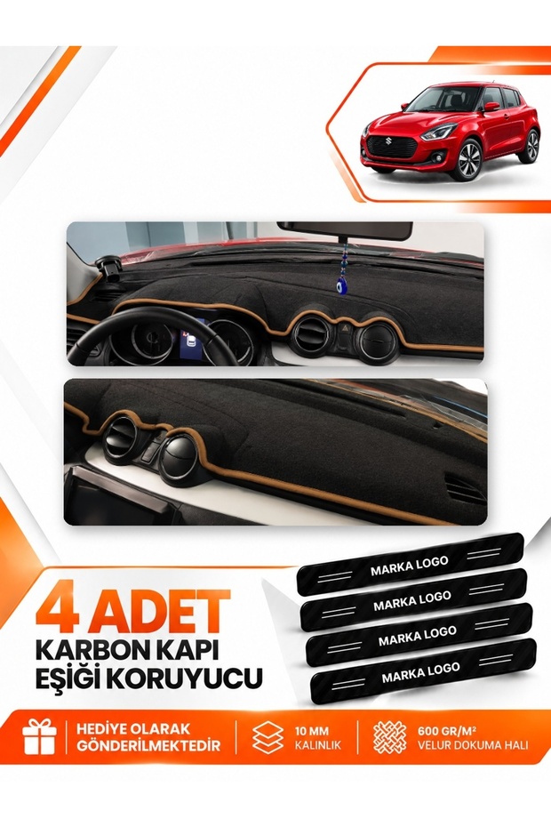 Suzuki Swi̇ft (2017-2020) Compatible Front Torpedo Protection Case Carpet Cover - Black-Brown - Sz003