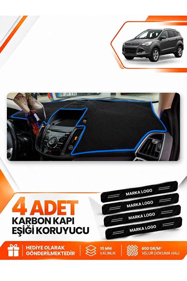 Ford Kuga (2013-2015) Compatible Front Torpedo Protection Case Carpet Protective Cover - Black-Blue - Fo026