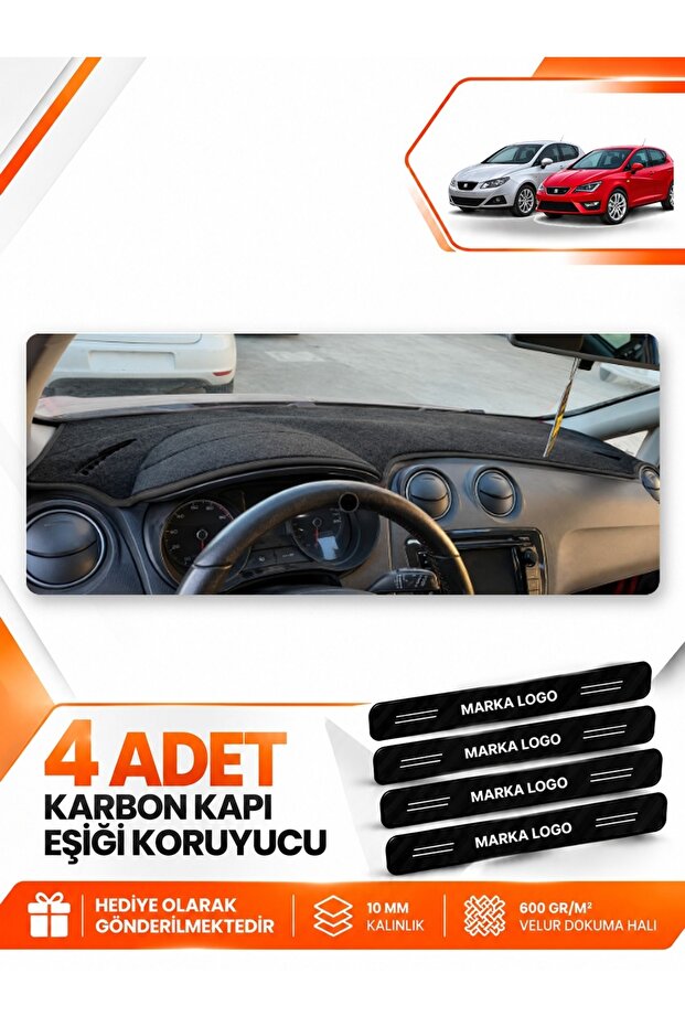 Seat Ibiza (2008-2017) Compatible Dashboard Protection Protective Cover Carpet Cover Chest Panel - Black - Se004