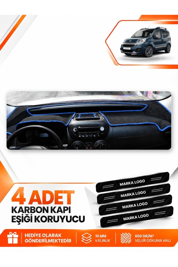 Fi̇at Fi̇ori̇no (2007-2026) Compatible Front Torpedo Protection Case Carpet Protective Cover - Black-Blue - Fi013