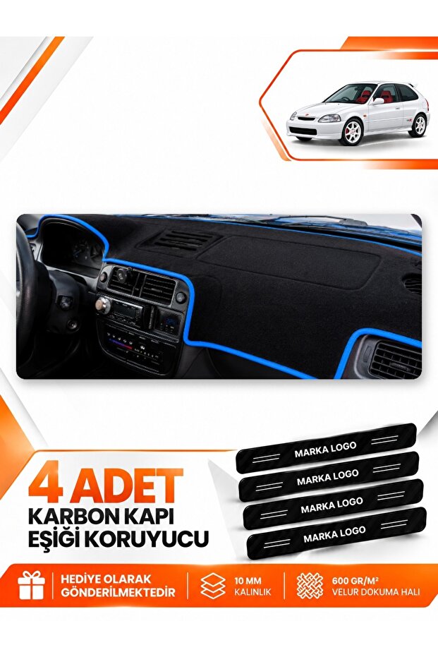 Honda Civic Ek-Ej-Em (1995-2000) Compatible Front Torpedo Protection Case Carpet Cover - Black-Blue - Ho007