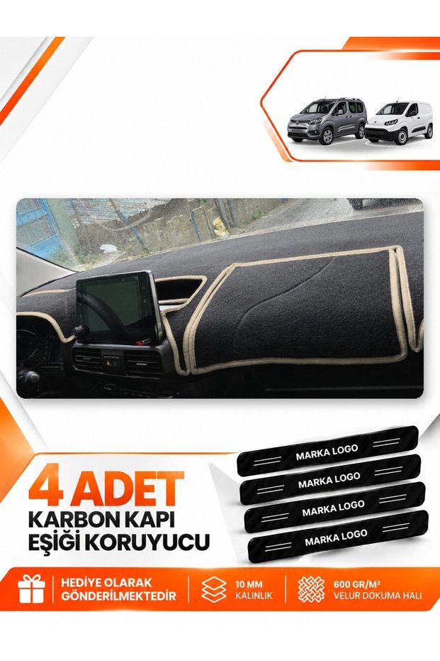 Toyota Proace City (2020-2026) Compatible Front Cover Glove Box Protection Carpet - Black-Beige - To021