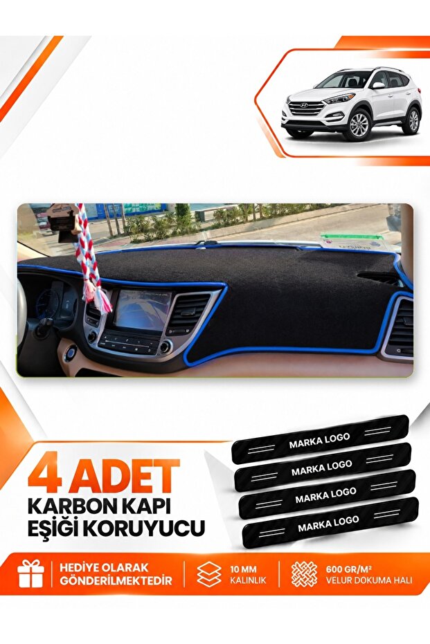 Hyundai Tucson (2016-2018) Compatible Front Torpedo Protection Case Carpet Cover - Black-Blue - Hu035