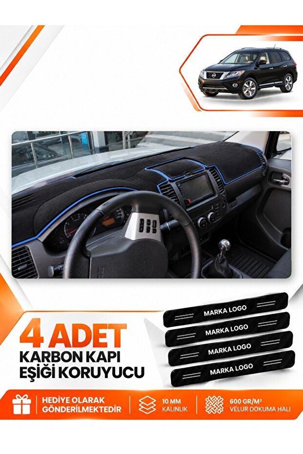 Nissan Pathfinder (2005-2014) Compatible Front Glove Box Protection Mat Cover - Black-Blue - Ni013