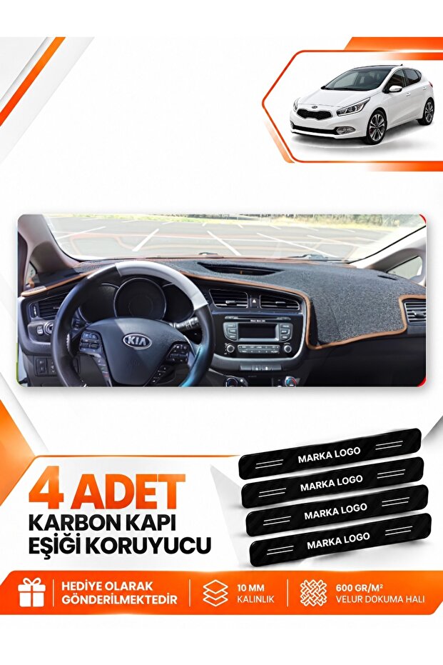 Kia Ceed (2013-2019) Compatible Front Torpedo Protection Case Carpet Cover - Black-Brown - Ki004