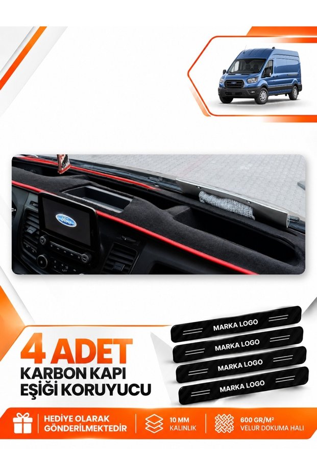 Ford Transit Type 1 (2020-2025) Compatible Front Torpedo Protection Case Carpet Cover - Black-Red - Fo032