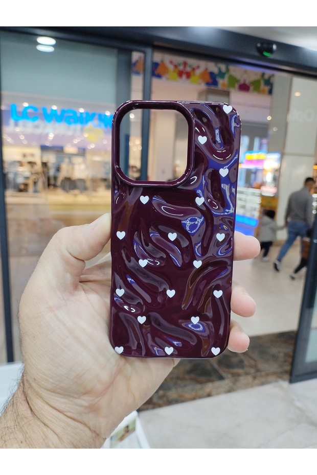 iPhone 14 Pro Heart Pattern Glossy Phone Case – Stylish and Aesthetic Protective Cover with 3D Look