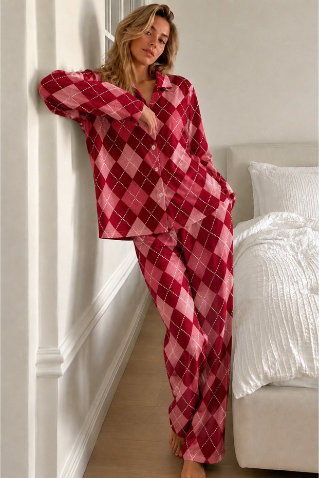 Night Red Women's Wrinkled Full Length Pajama Set