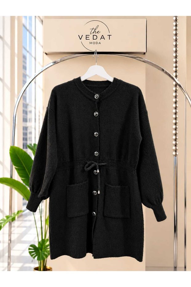 Women's Double Pocket Waist Drawstring Soft Cardigan -0470
