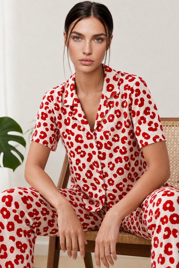 Women's Short Sleeve Comfort Red Pajama Set 4725