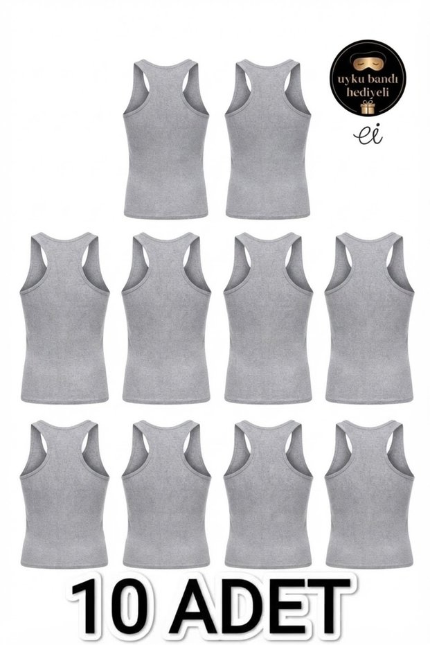 Pack of 10 Gray Cotton Ribbed Men's Sports Undershirts - Swimmer Cut - Custom Made Sleep Band with Gift