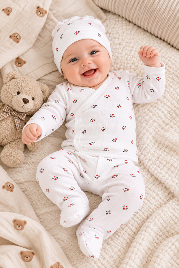 Baby Boy 5-Piece Hospital Discharge Set Patterned Bodysuit Set Newborn Baby Set