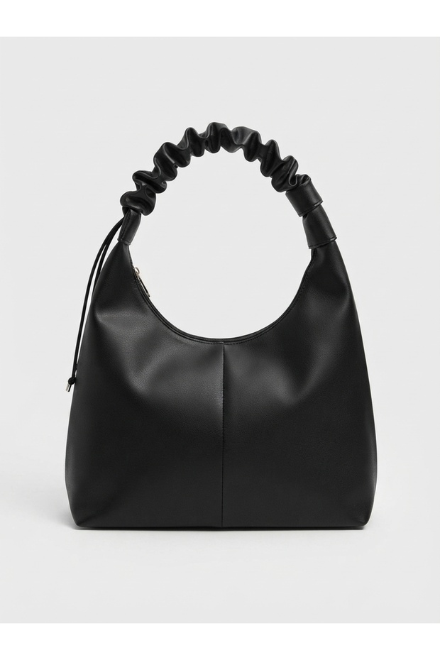 Black Drawstring Handle Women's Shoulder Bag |   Daily Bag |   Lined Bag
