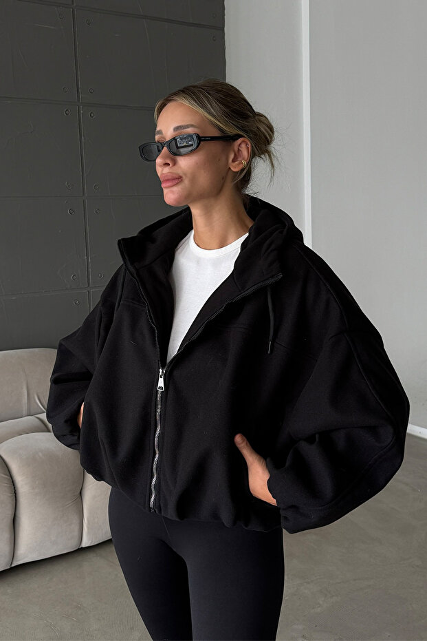 Oversize Thick Anti-Pilling Cashmere Bomber Style Hooded Women's Jacket