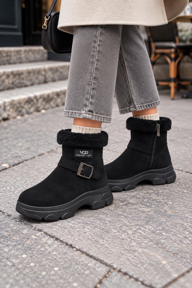 Women's Fur-Lined, Buckle and Zipper Non-Slip Thermo Sole Winter Boots