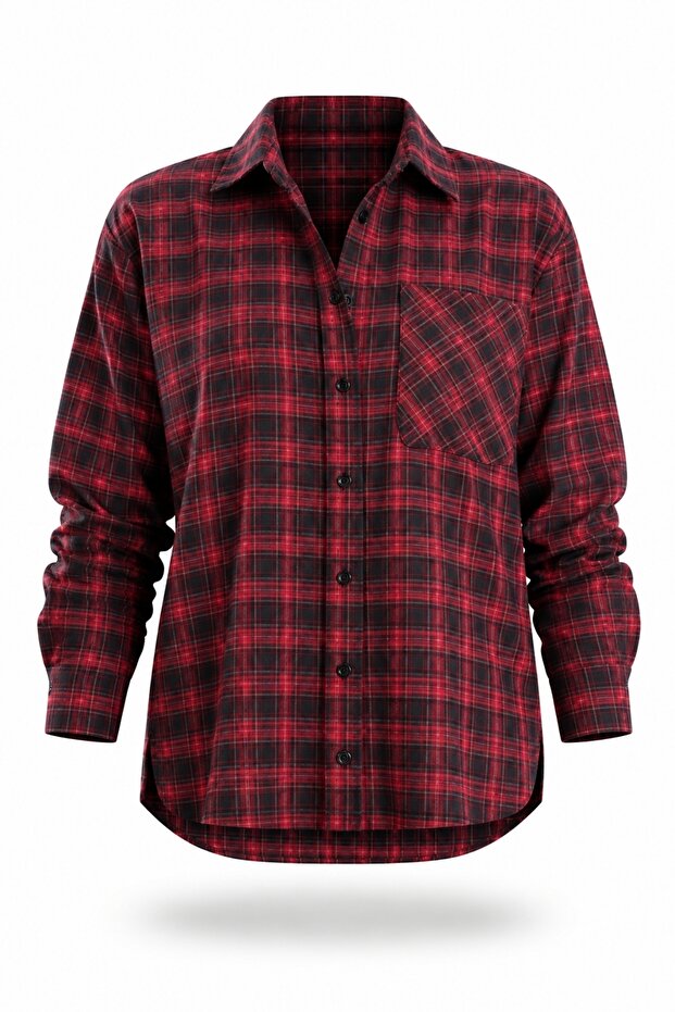 Red Plaid Pattern Pocketed Shirt 3312