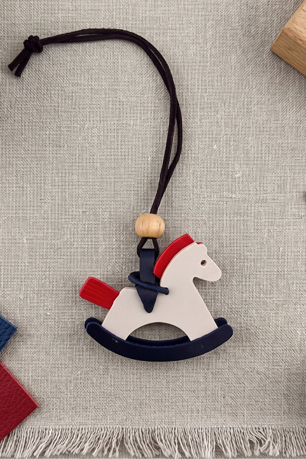 White Navy Blue Toy Horse Figure Bag Ornament Accessory Rearview Mirror Hanger Ct008