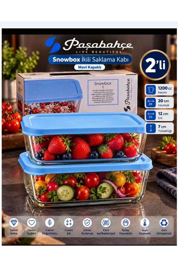 2 Pieces Snowbox Storage Container Large 1200 Cc Rectangular with Blue Lid