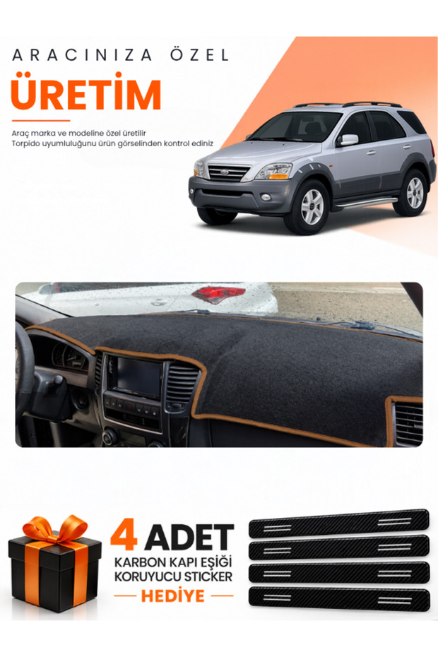 Kia Sorento (2006-2009) Compatible Torpedo Protection Cover Auto Cover - Black-Brown - Ki018