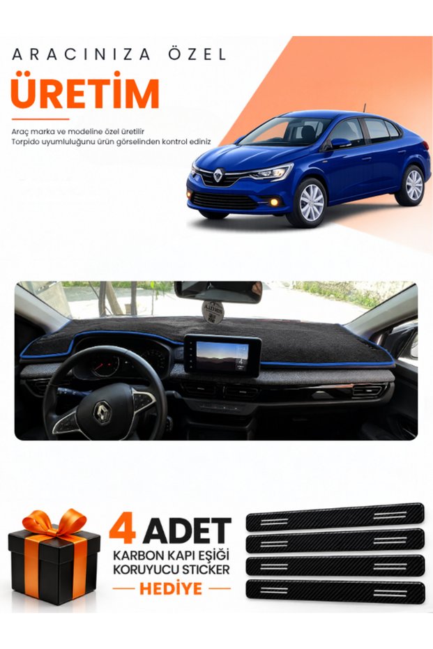 Renault Taliant Screened (2021-2026) Compatible Torpedo Protection Cover Auto Cover - Black-Blue - Da001