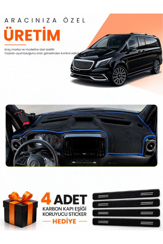 Mercedes Vi̇to W114 Tourer (2025-Onwards) Compatible Torpedo Protection Cover Auto Cover - S.Blue - Mb027